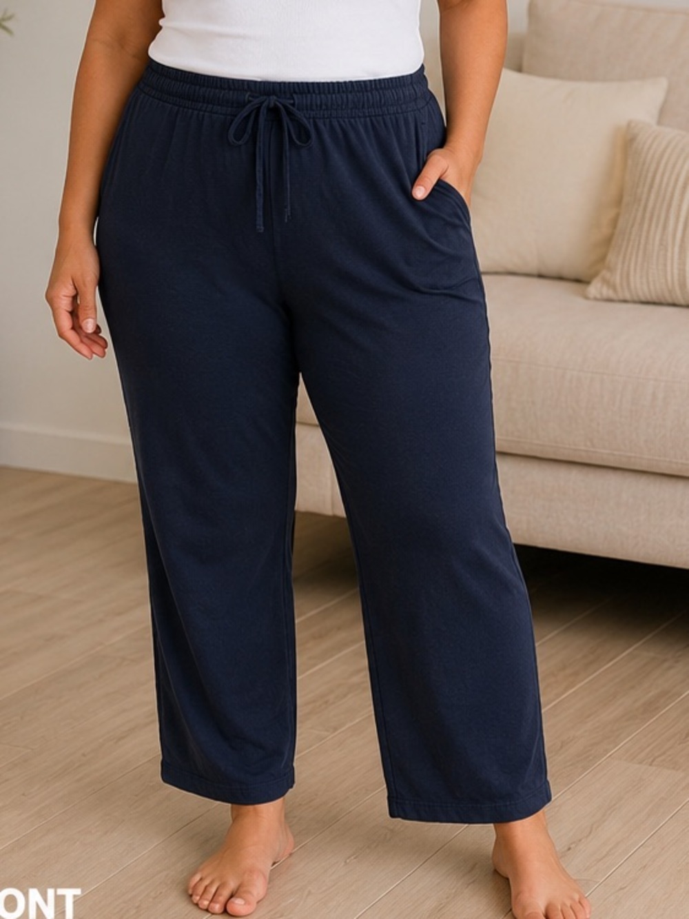 Avenue Navy Blue Drawstring Wide-Leg Crop Pants SIZE 14/16